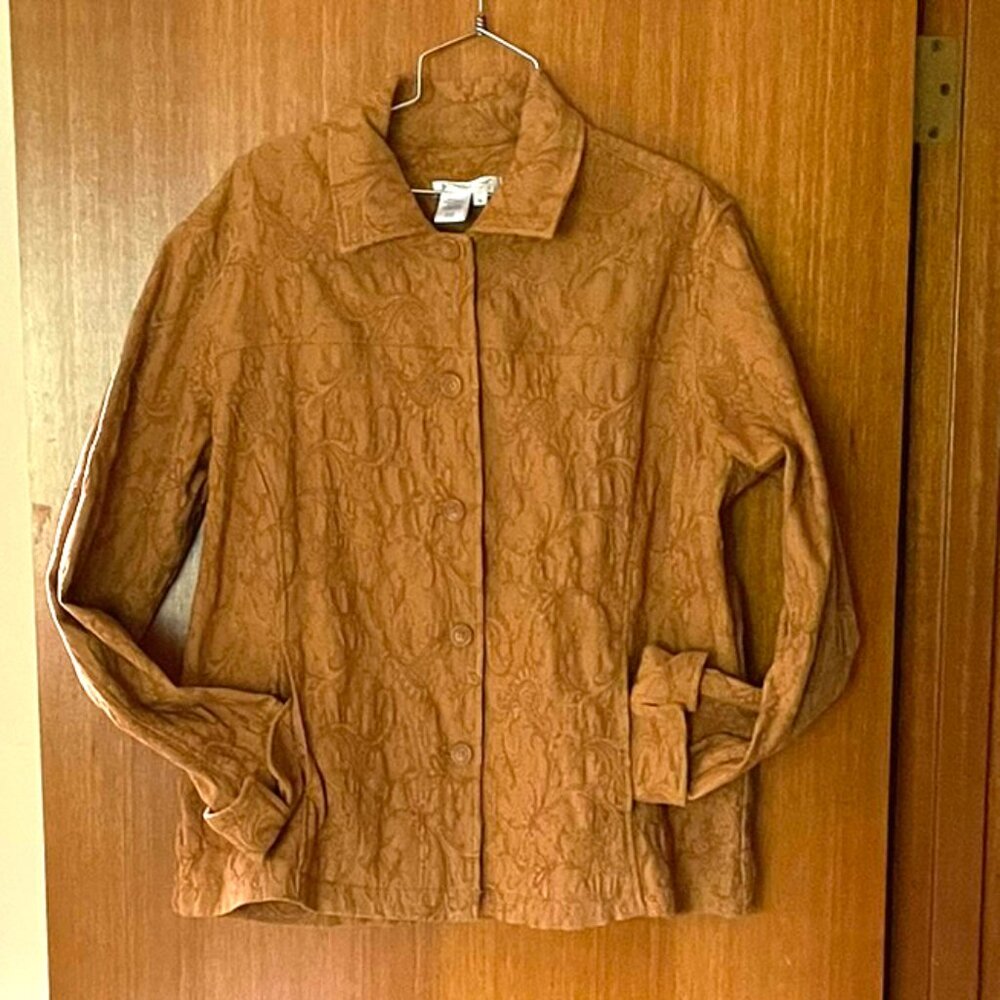 Coldwater Creek Gold Toffee Jacquard Collared Jacket Button Front